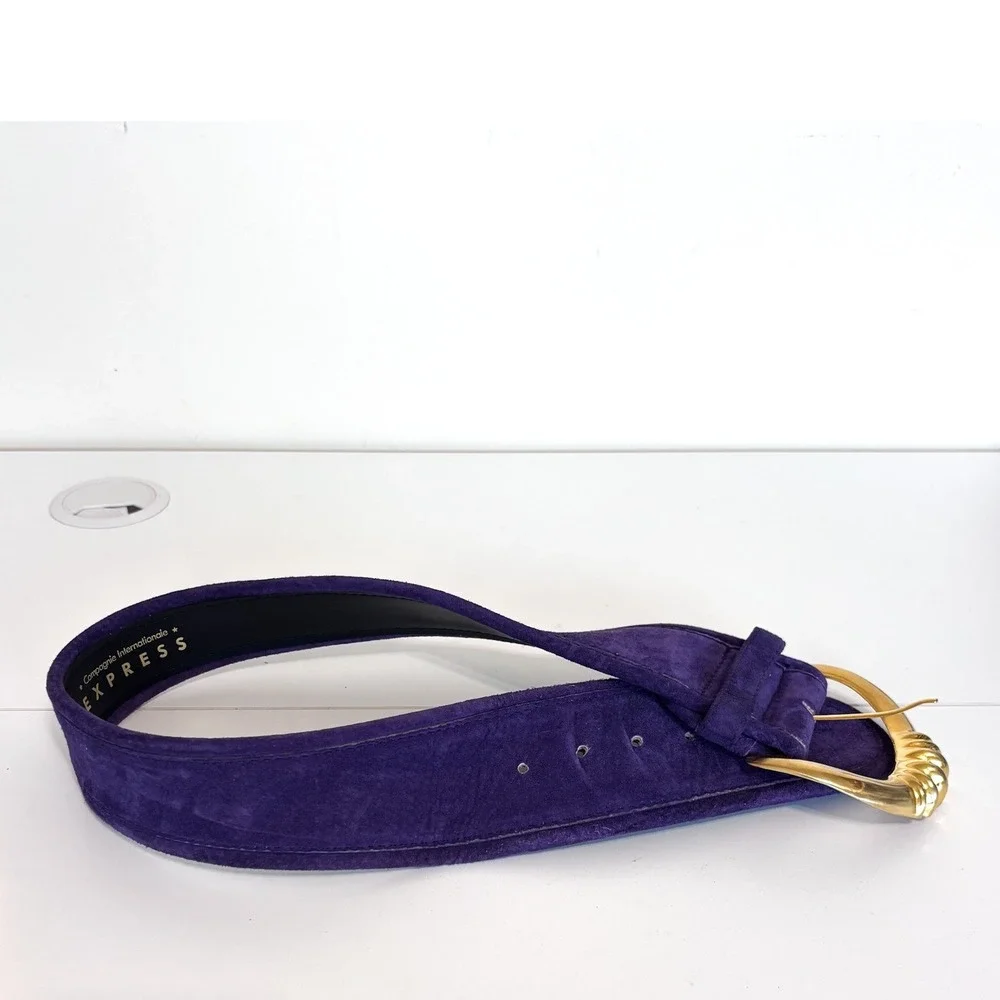 EXPRESS Vintage 80s Suede Belt Small Purple Gold Statement Chunky Wide Leather
